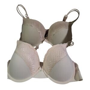 Set 2 Sophie b 38C Push Up BRA White Tan 72409 Wire Padded Lace